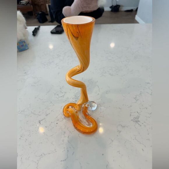 Vintage MCM Art Glass Vase or Candle Holder‎ Hand Blown 10" Retro Made in Poland - Picture 3 of 13